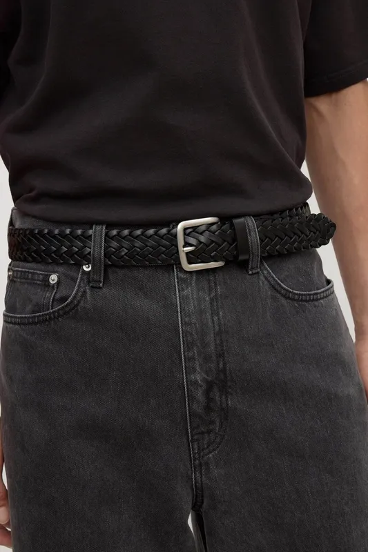 Black Braided Leather Belt