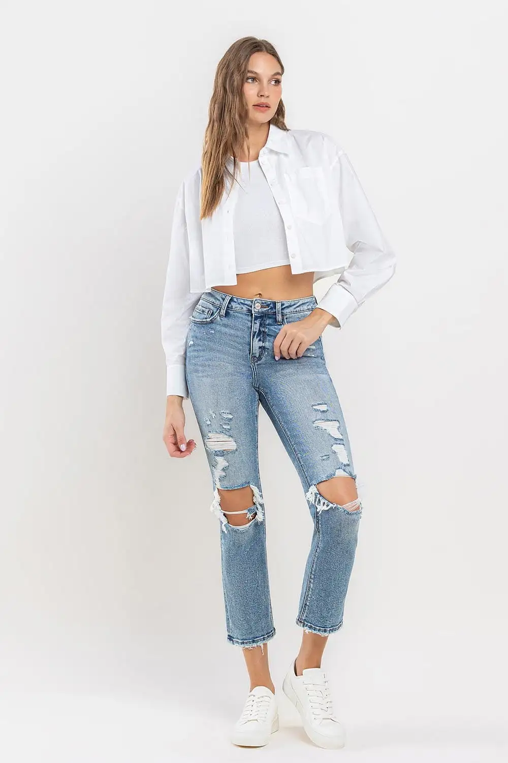 Pull On Layered Denim Jeans