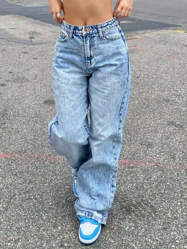 Smooth Wide Leg Denim Jeans