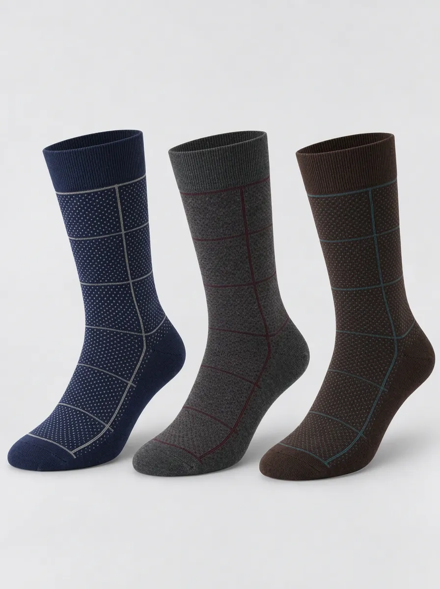 Men's Multicolor Grid Pattern Crew Socks 3-Pack