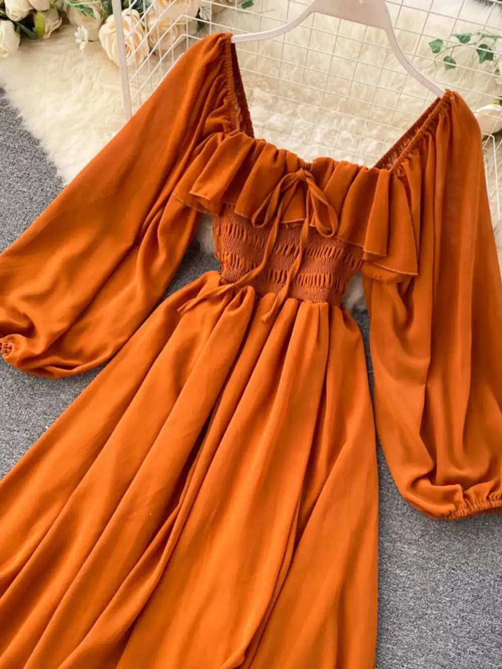 Square Neck Ruffle Dress Casual