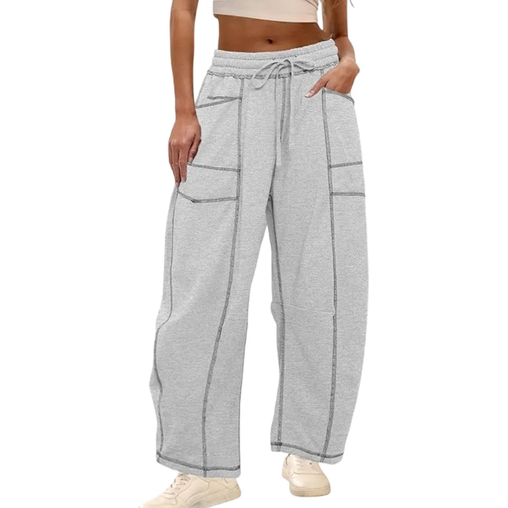Women's High-Waisted Barrel Sweatpants: Baggy Wide-Leg Drawstring Joggers
