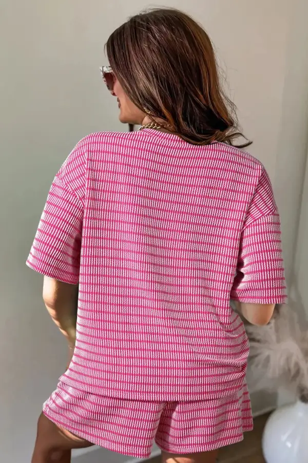 Stripe Raised Rib Loose Drawstring Elastic Set