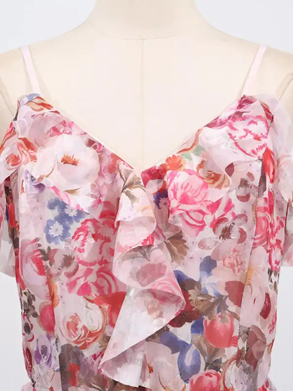 Clean Line Floral Printed Ruffle Maxi Dress