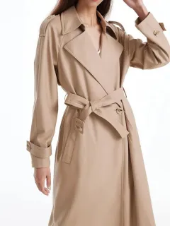 Worsted Woolen Trench Coat With Belt