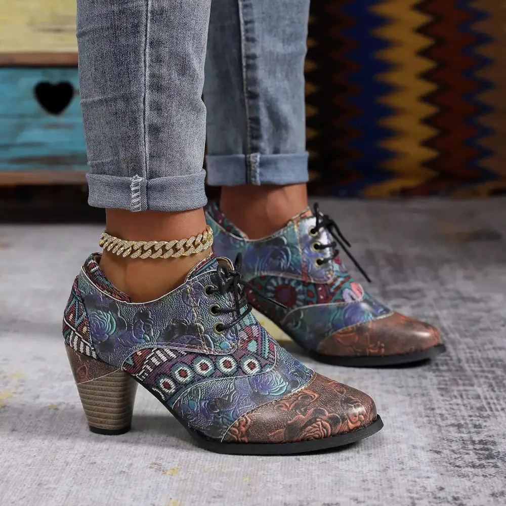 Lace Up Block Heel Ankle Boots