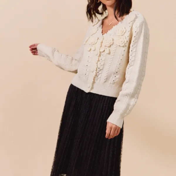 Ribbed Button Front Scalloped Edge Cardigan