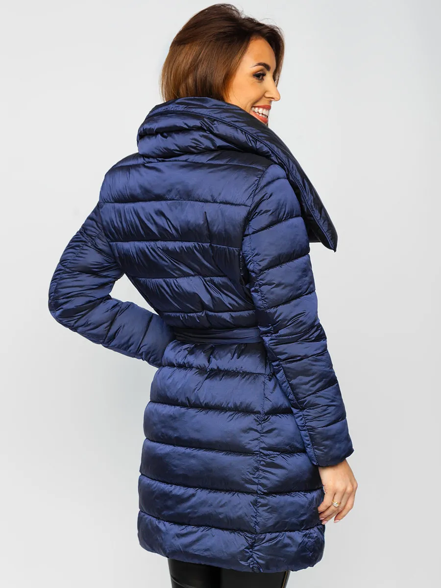 Dark blue women's long winter jacket