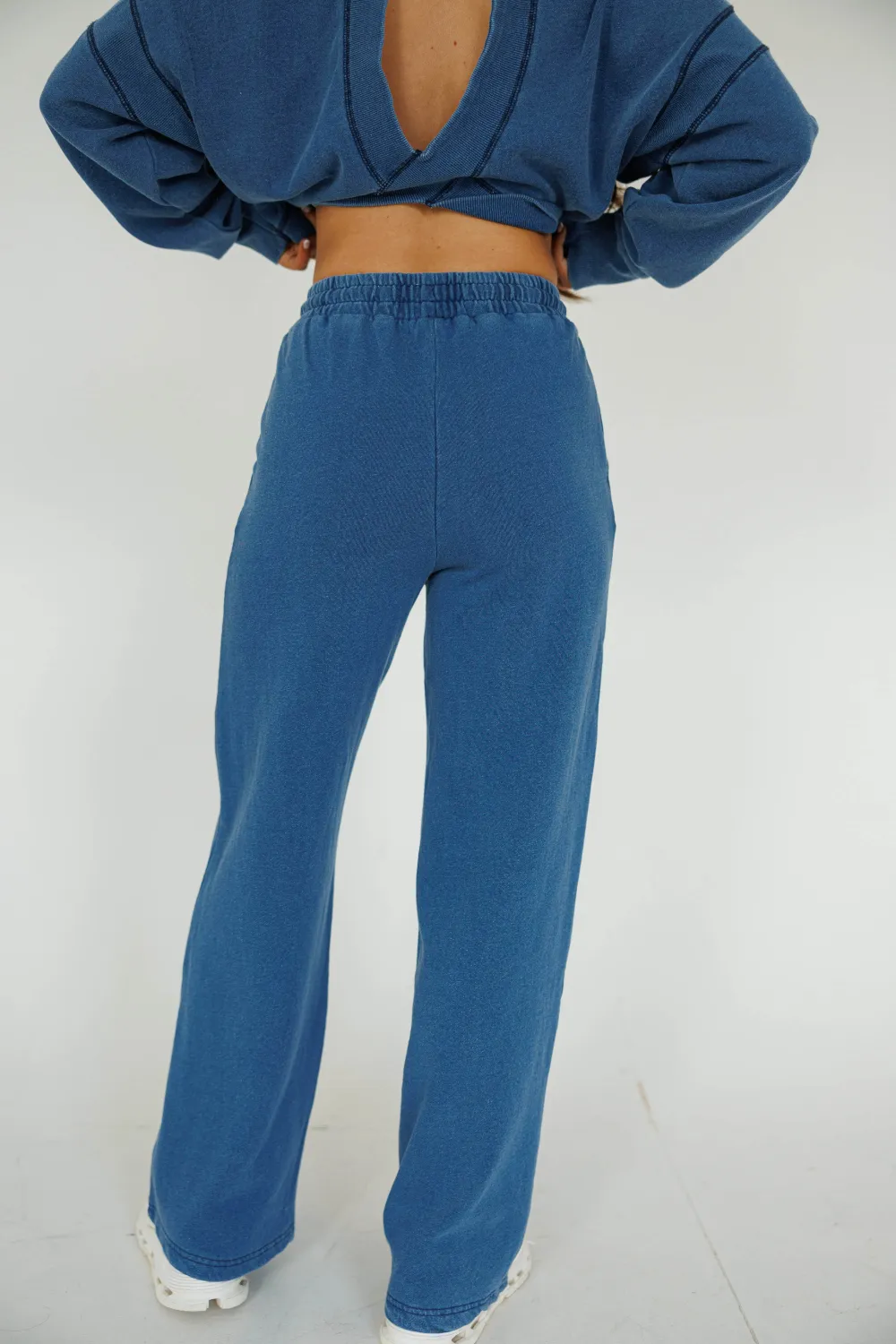 Fleece-Lined Denim Drawstring Lounge Sweatpants