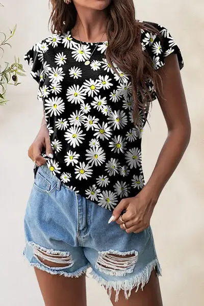 Playful Round-Neck Short-Sleeve Cotton T-Shirt