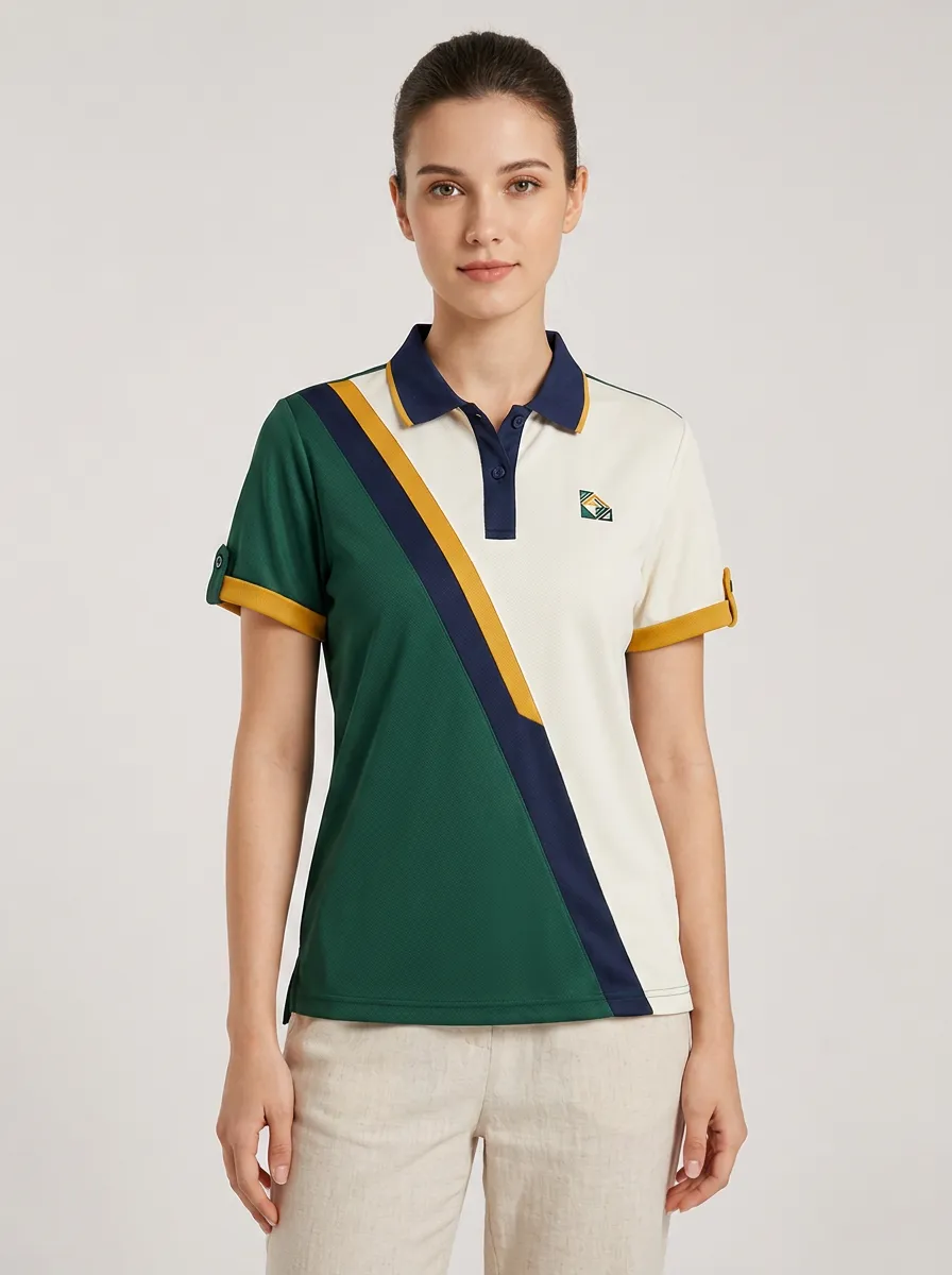 Women's Casual Sporty Colorblock Diagonal Stripe Printed Polo Shirt