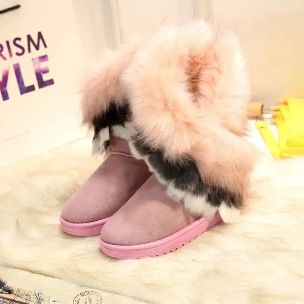 Fluffy Fur Cuff Round Toe Boots