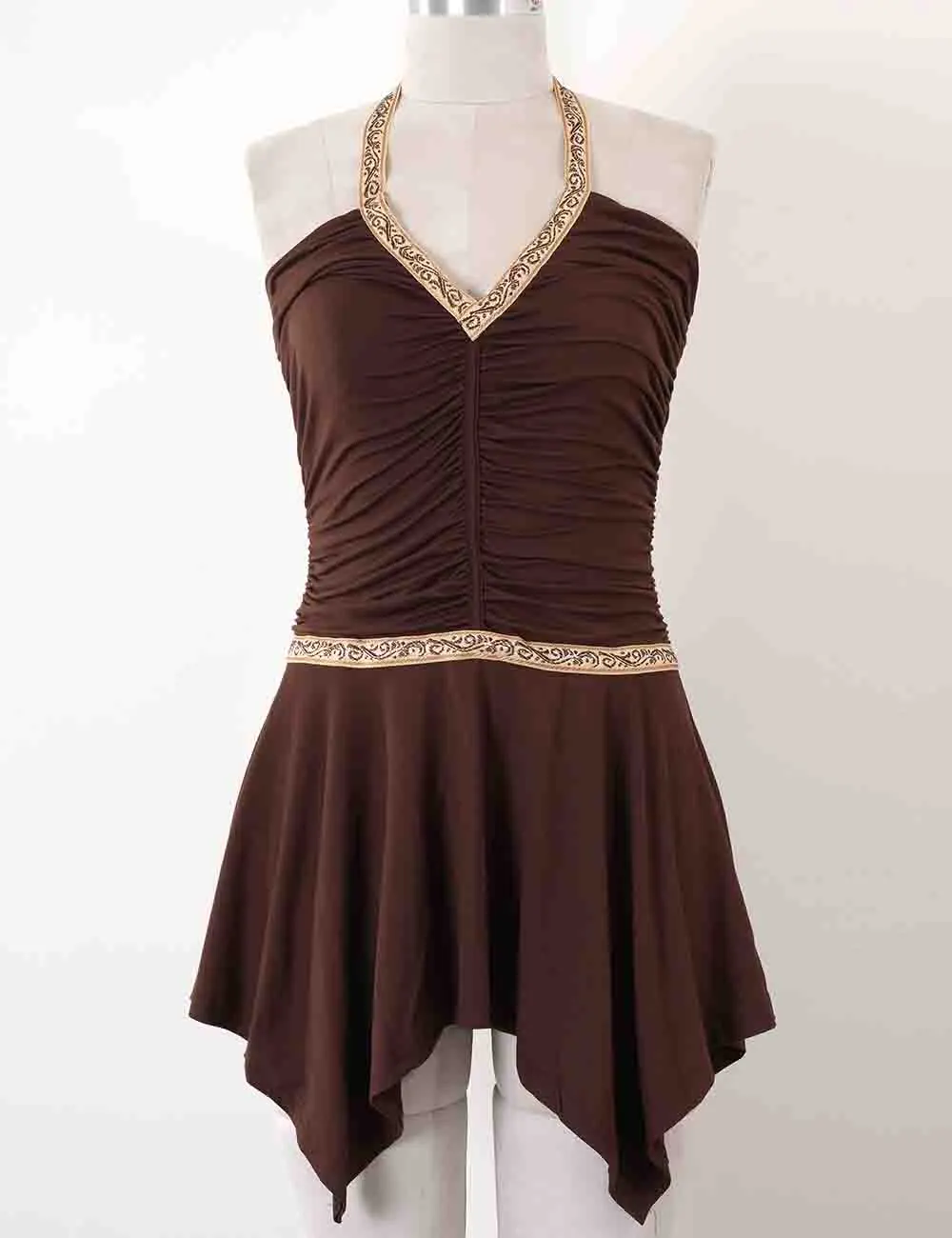 Halter Neck Ruched Contrast Trim Irregular Mini Dress