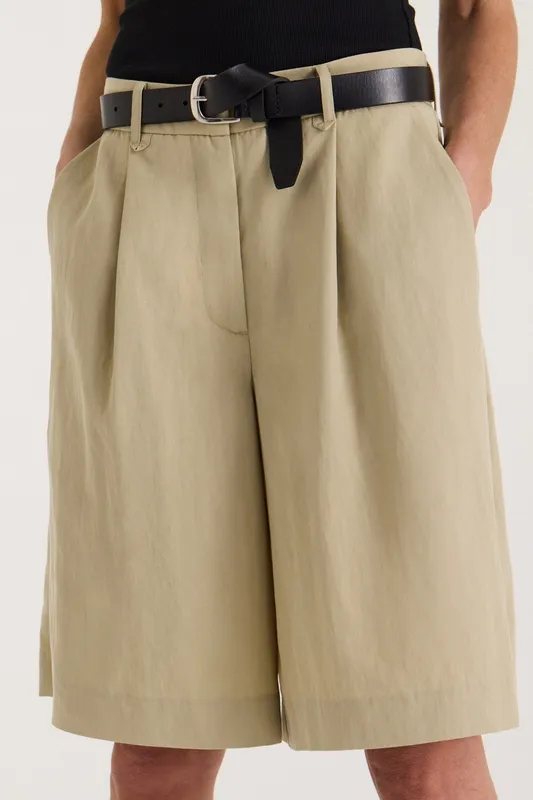 Ochre Pleated Bermuda Shorts
