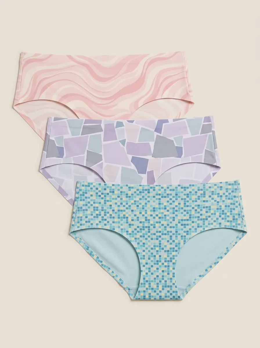 Women's Geometric Abstract Pattern Print 3-Pack Set Pairs Unique 3-Pack Panties