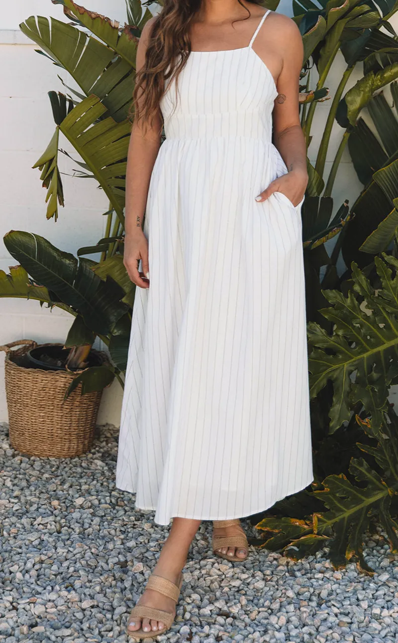 Spaghetti Strap Pocketed High Waist Maxi Dress