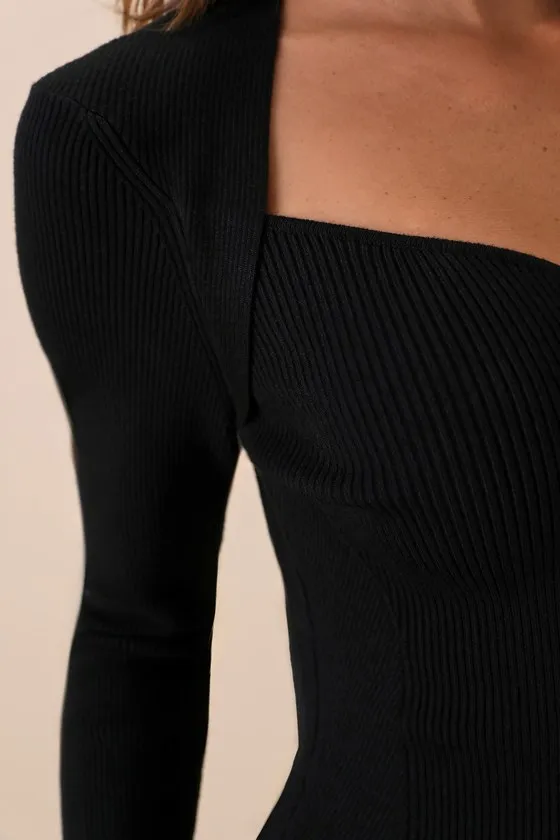 Adoring Me Red Ribbed Long Sleeve Midi Sweater Dress