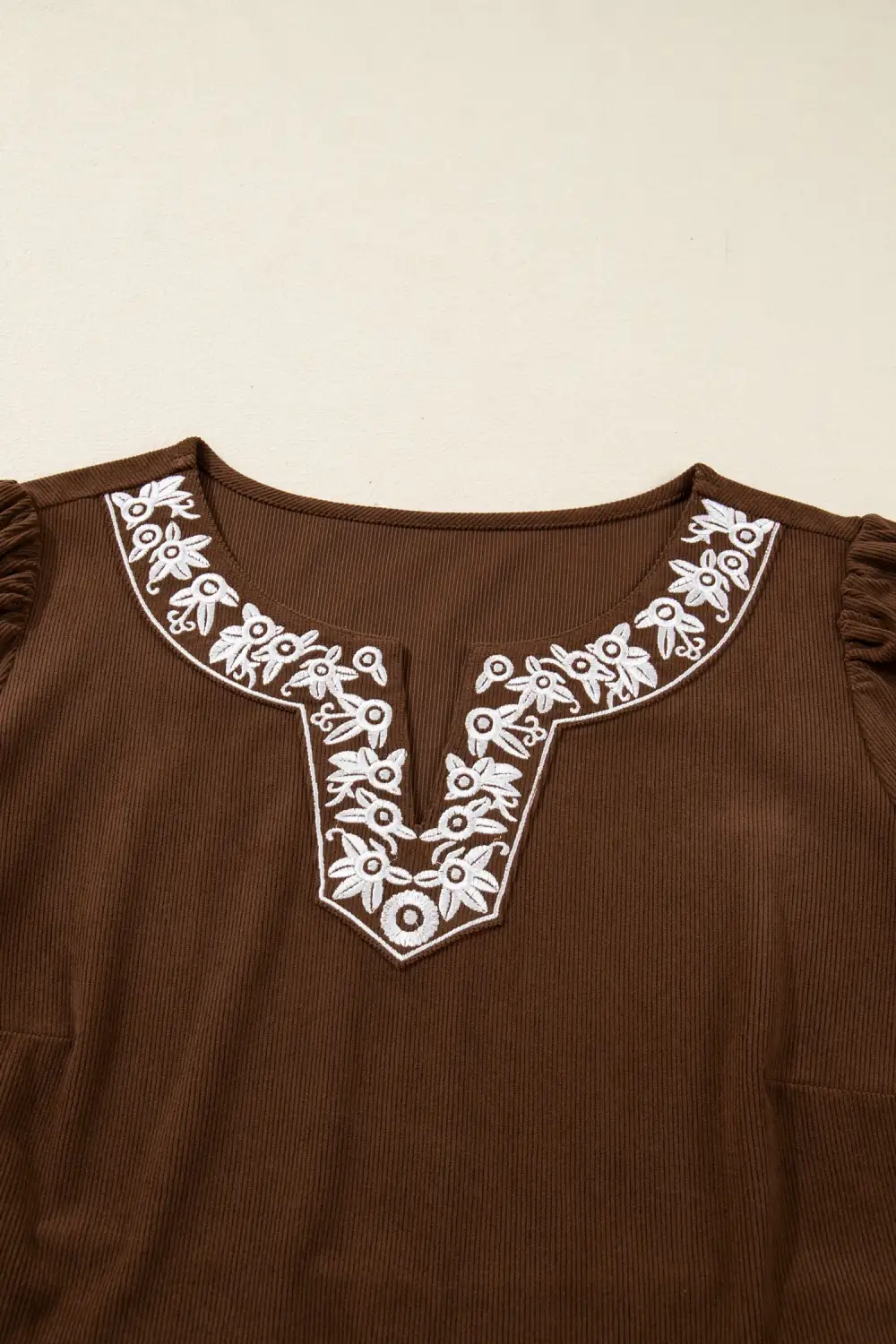 Embroidered Split Neck Pleated Midi Dress