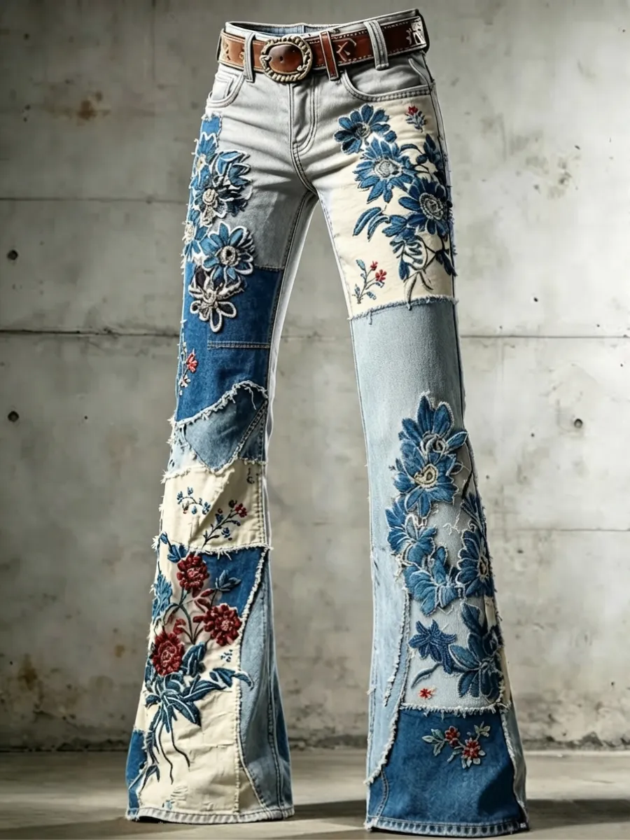 Women's Western Floral Denim Pants
