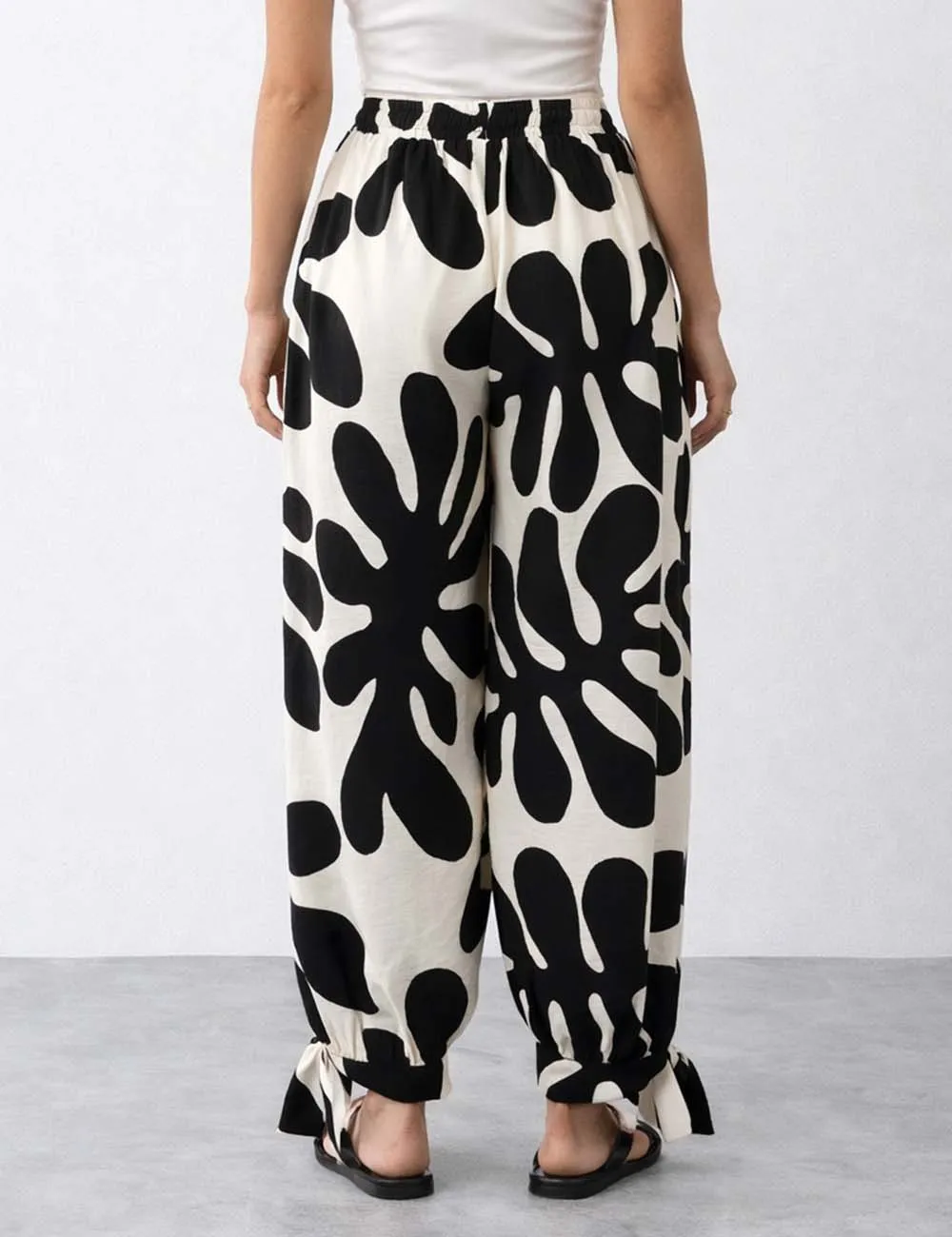 Color Block Drawstring Elastic Waist Loose Pants