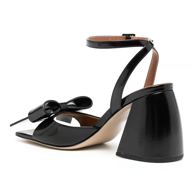 Arlina Black Bow Chunky Heel Sandals