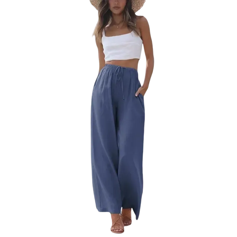 Women's cotton and linen wide-leg pants for summer