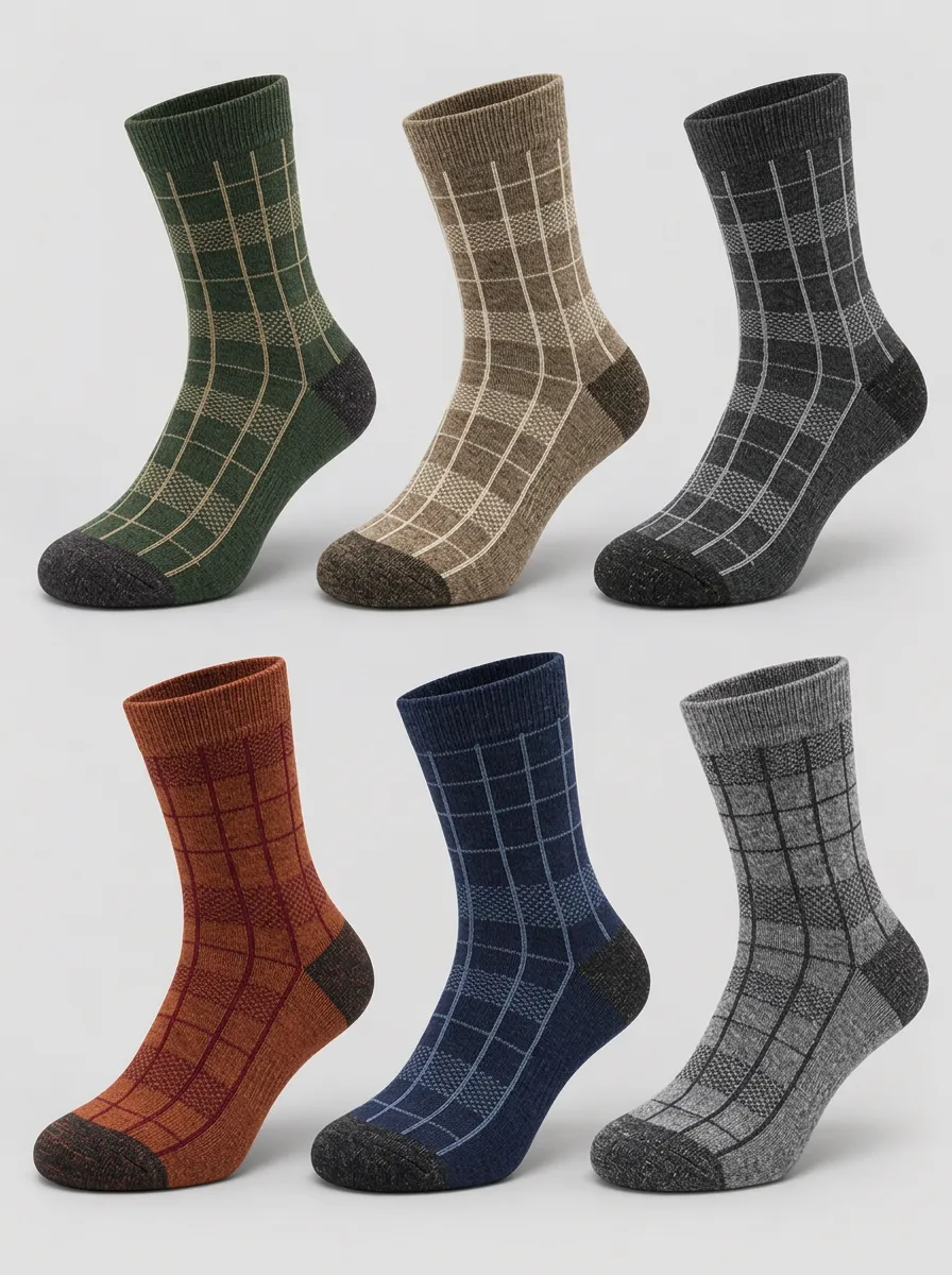 Men's Multicolor Grid Pattern Crew Socks Multi-Pack