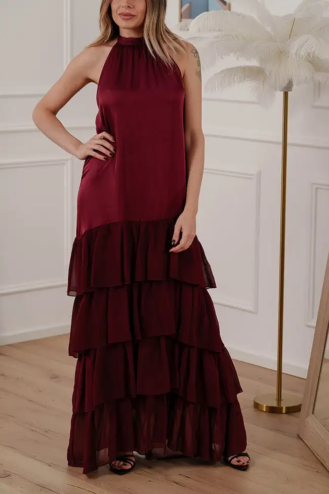 Rosette Maxi Tiered Viscose Dress