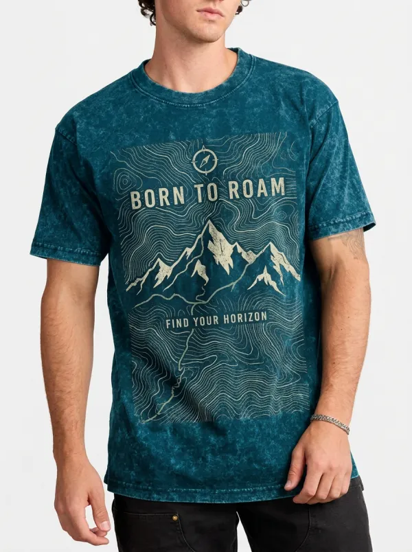 Men's Acid Wash Roaming Trail Outdoor Adventure Mountain Compass Graphic T-Shirt