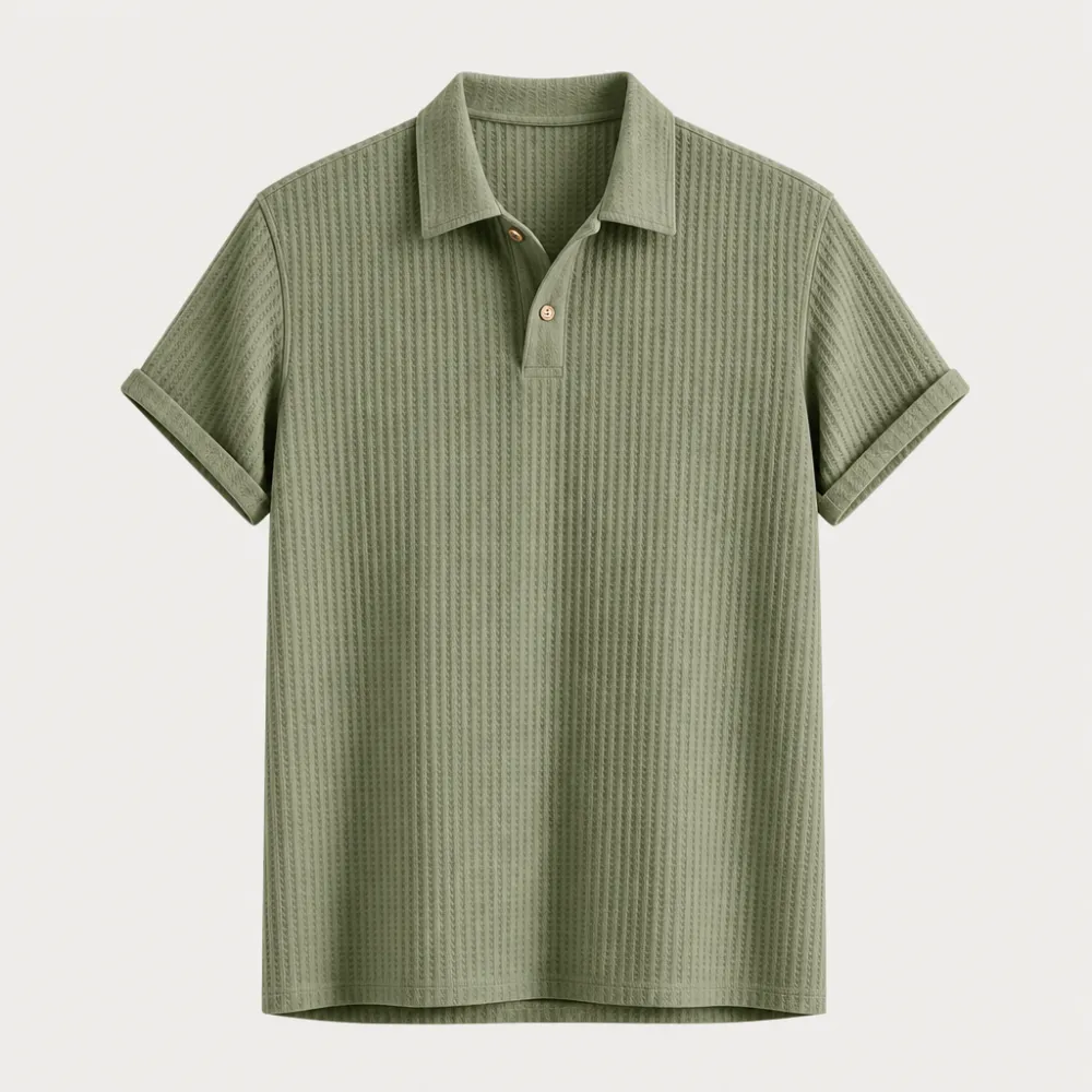 Men’s Waffle Textured Short Sleeve Polo Shirt