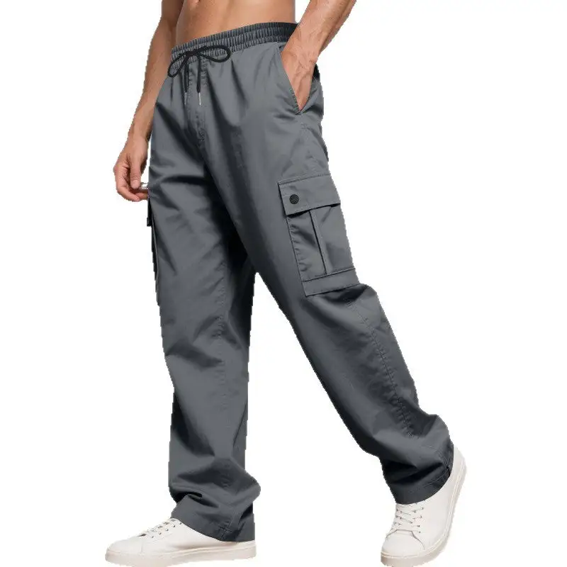 Men's Wide Cargo Pants Waistband Pockets Relaxed Fit