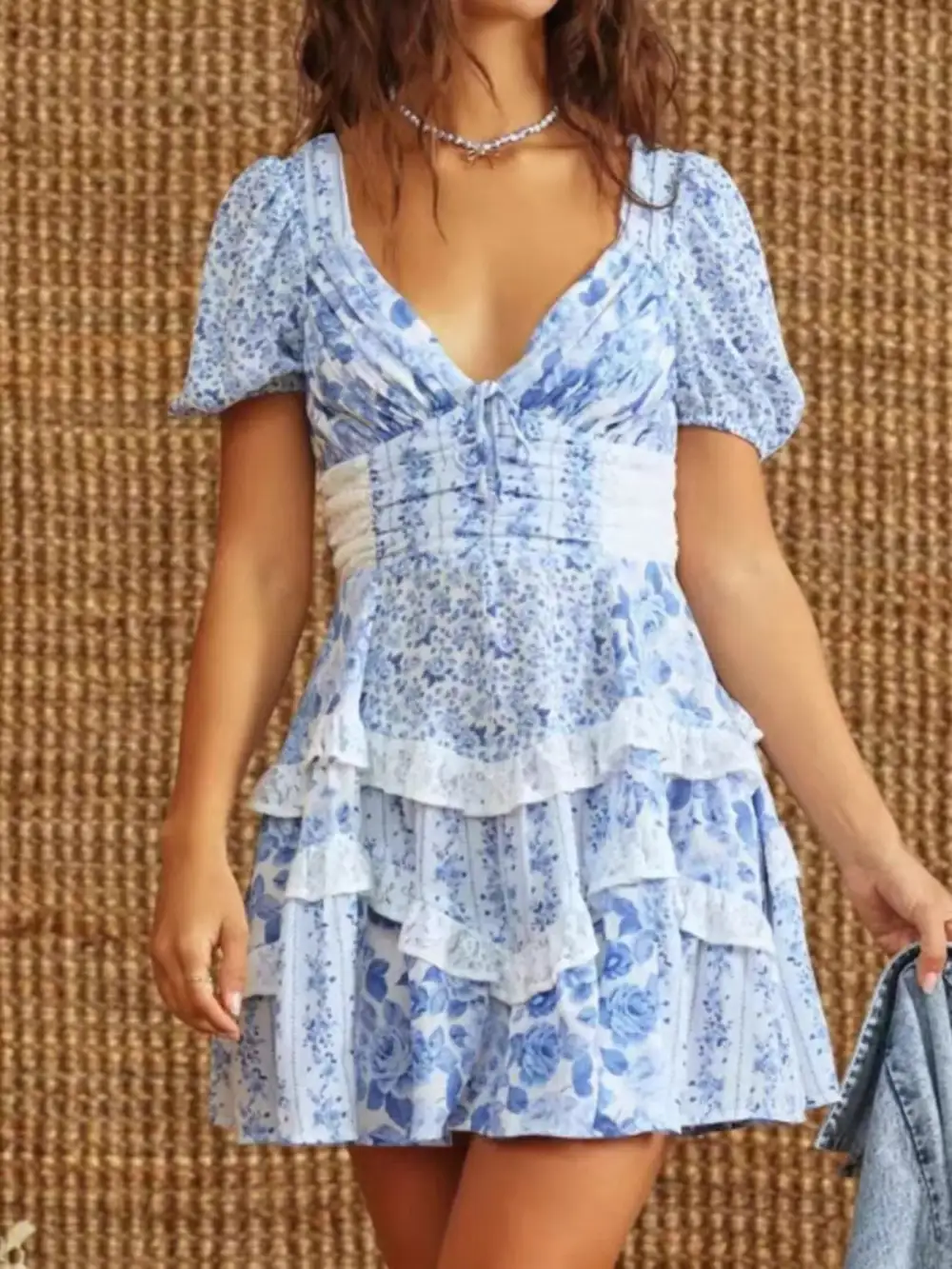 Puff Sleeve Tiered Floral Mini Dress