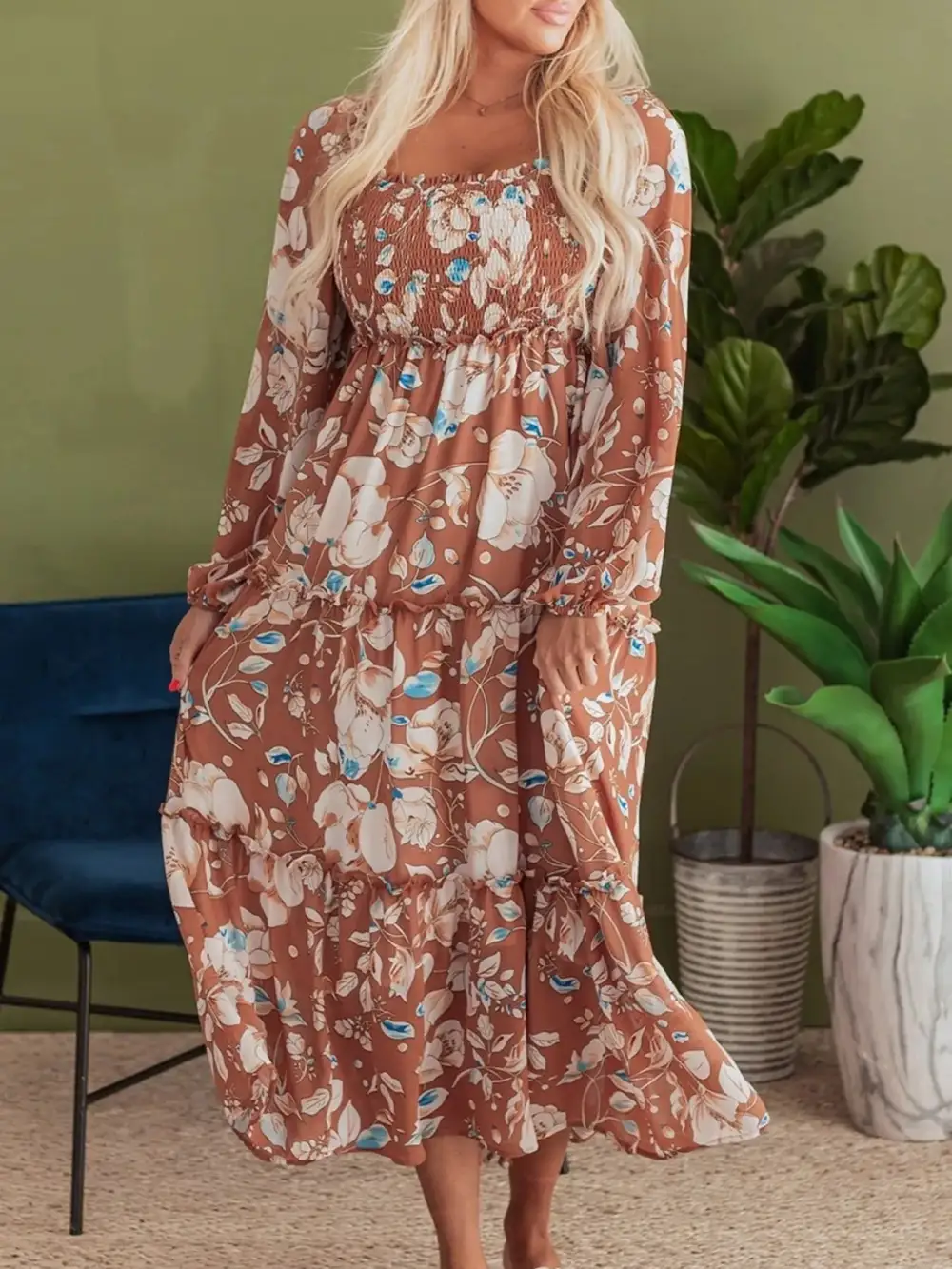 Printed Tiered Smocked Dress Casual