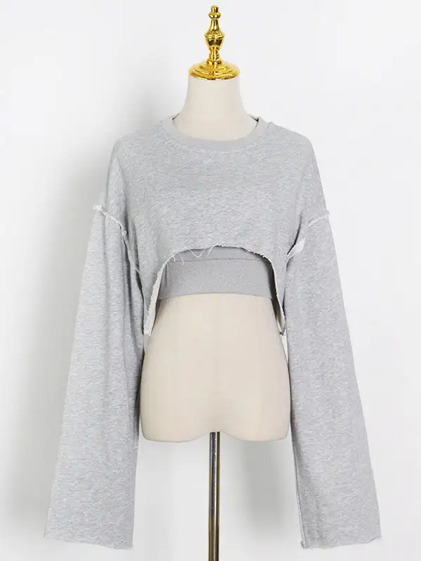 Layered Cropped Sweatshirt Matching Set
