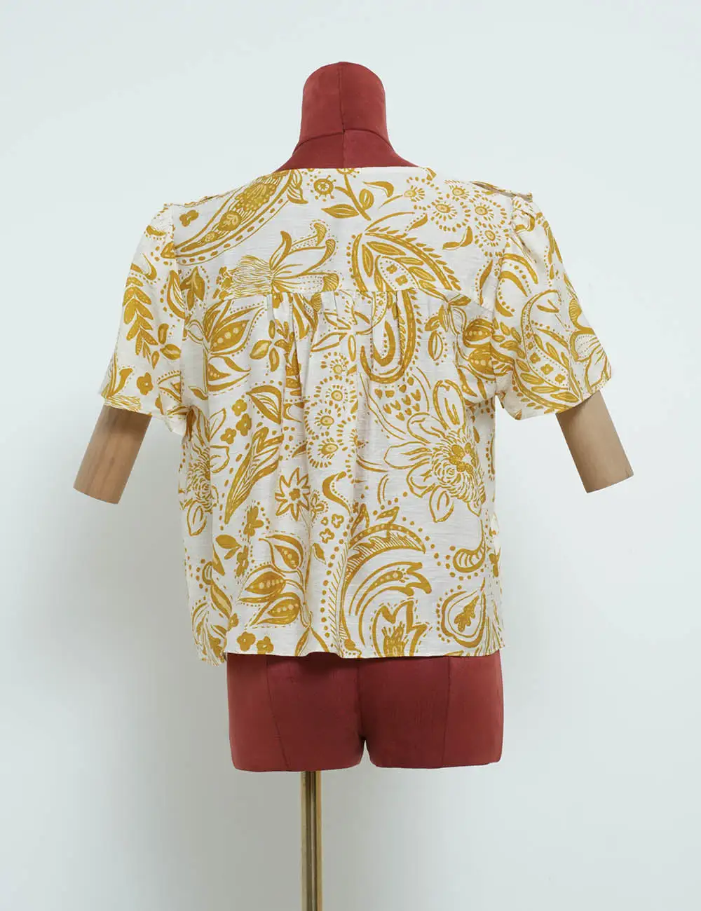 Paisley Round Neck Short Sleeves Babydoll Blouse