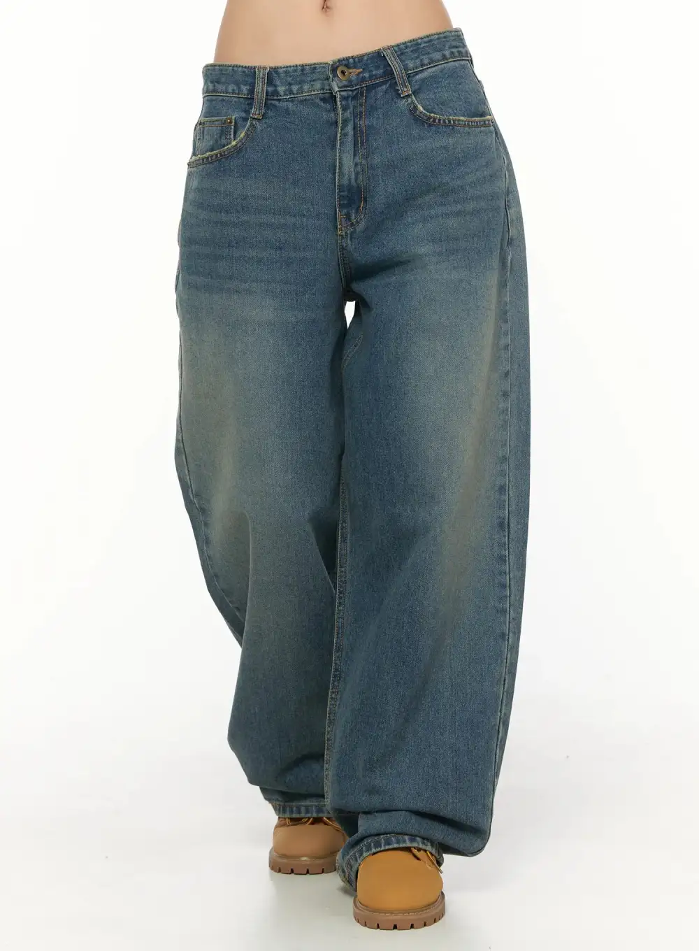 Wide-Fit Stitch-Detail Wide Leg Jeans