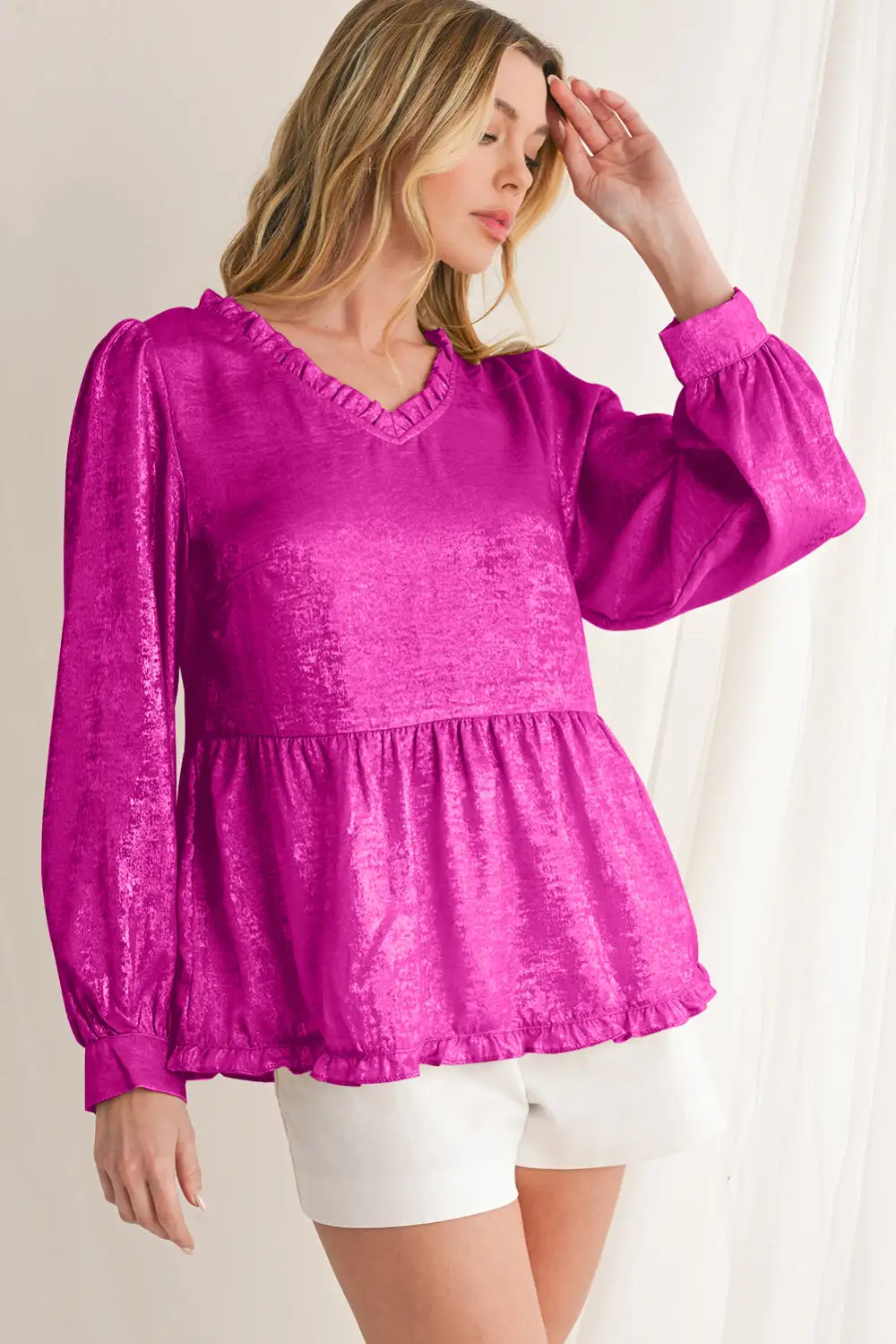 Layered Velvet Frilled Puff Sleeve Blouse
