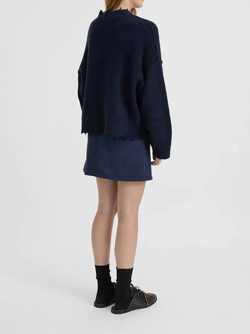 Casual Style V-neck Cardigan Navy