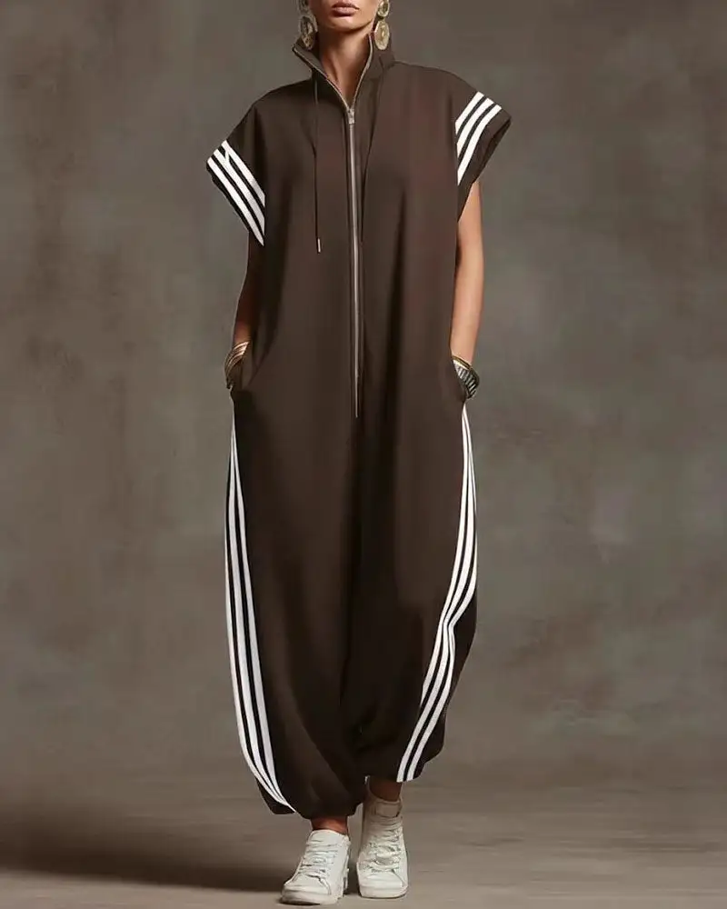 Zip Front Pocketed Jumpsuit