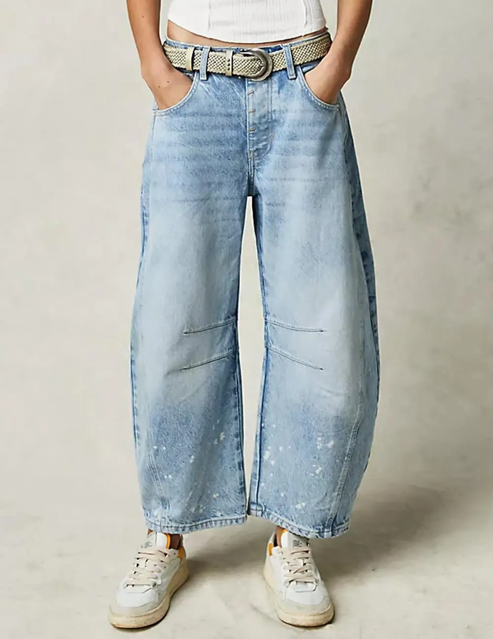 Mid Rise Wide Leg Jeans Barrel Denim Pants