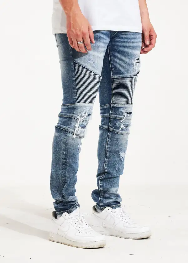 Distressed Ribbed Biker Jeans