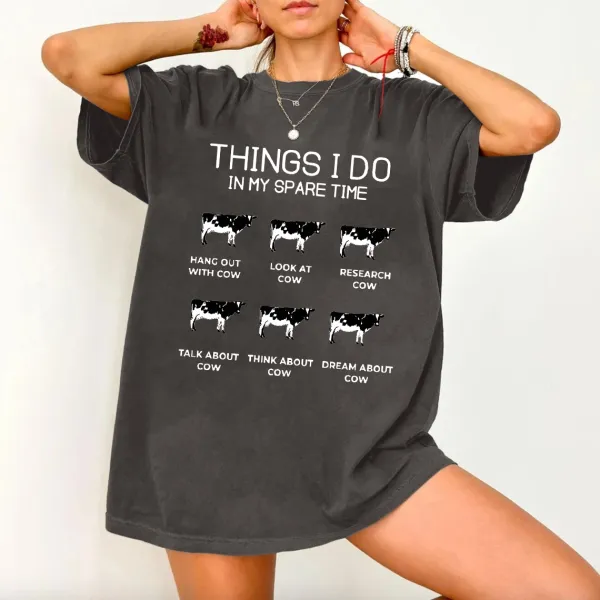 Cow Themed Spare Time Graphic Tee