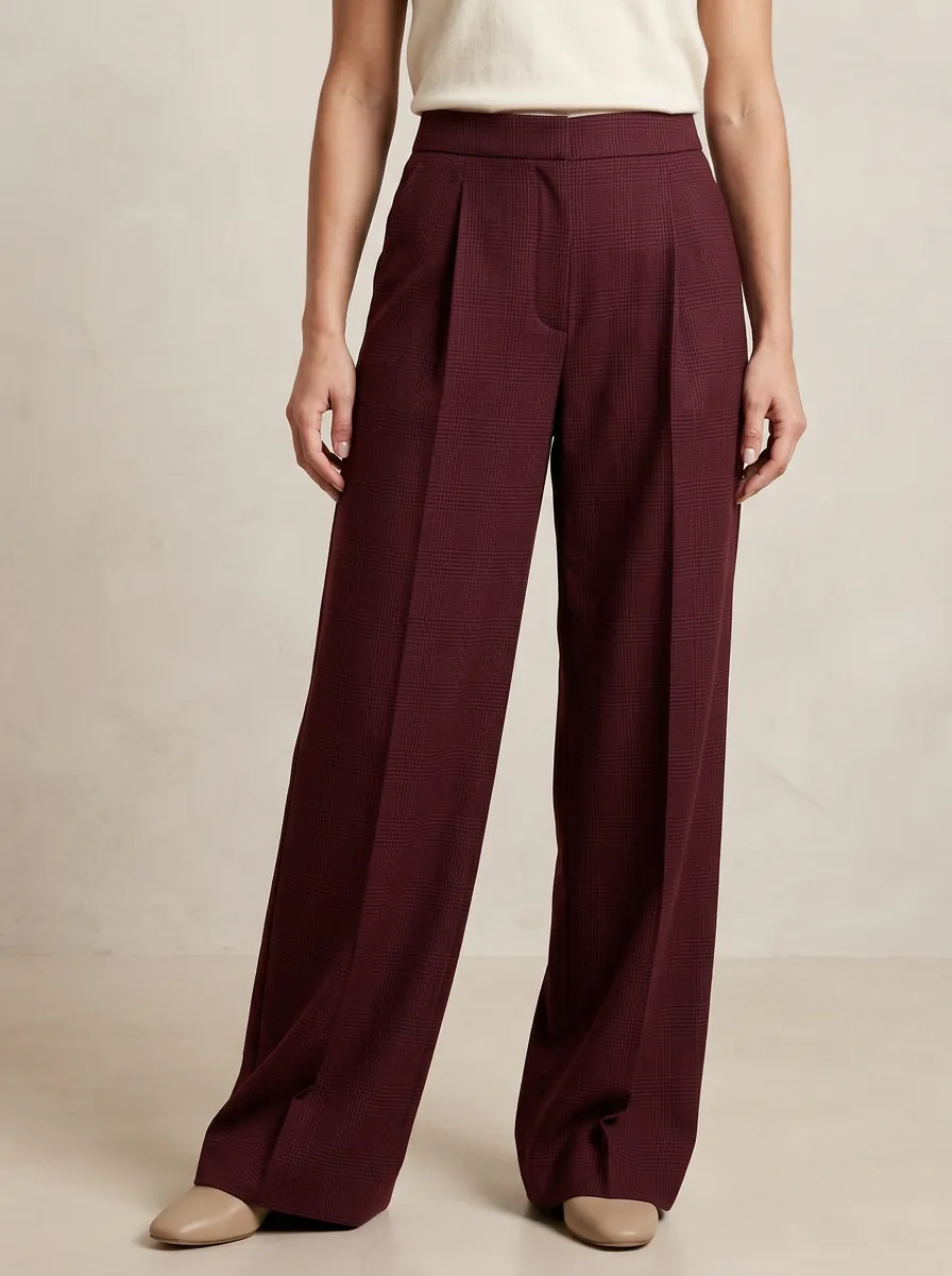 Refined Wide-Leg Plaid Printed Women's Wide-Leg Pants