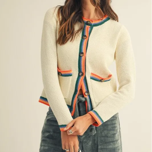 Button Front Striped Cardigan