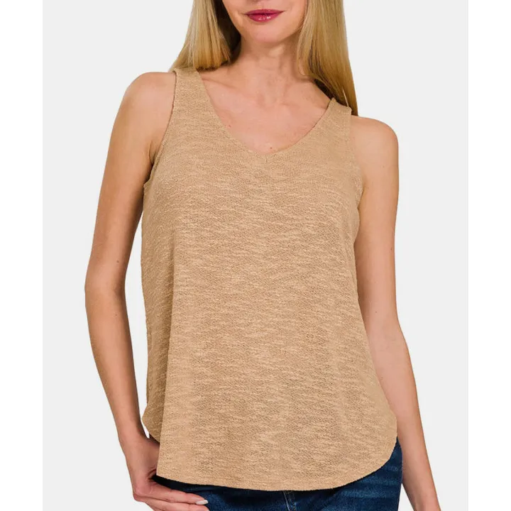 V-Neck Curved-Hem Tank Top