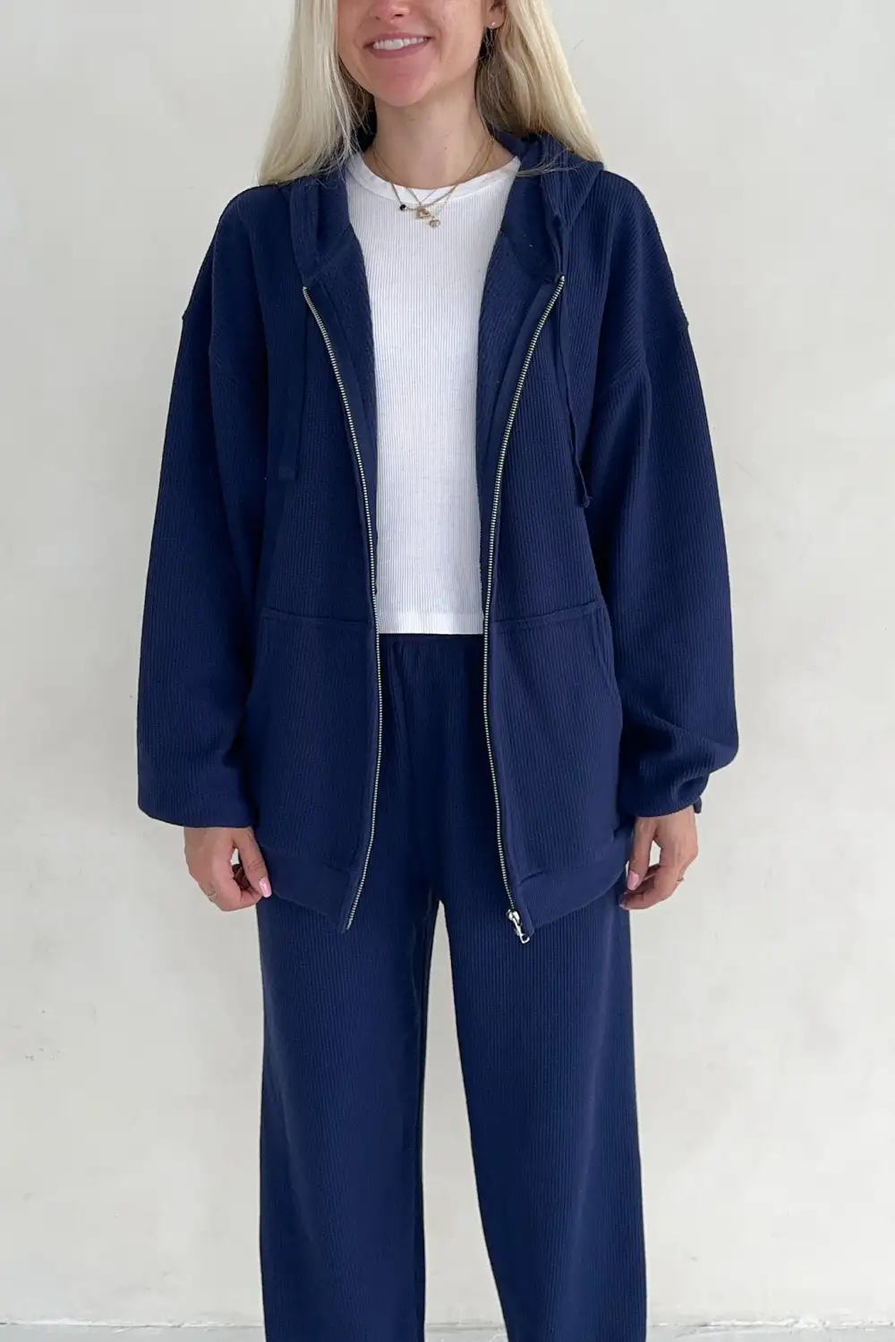 Boxy Fit Waffle Knit Hoodie
