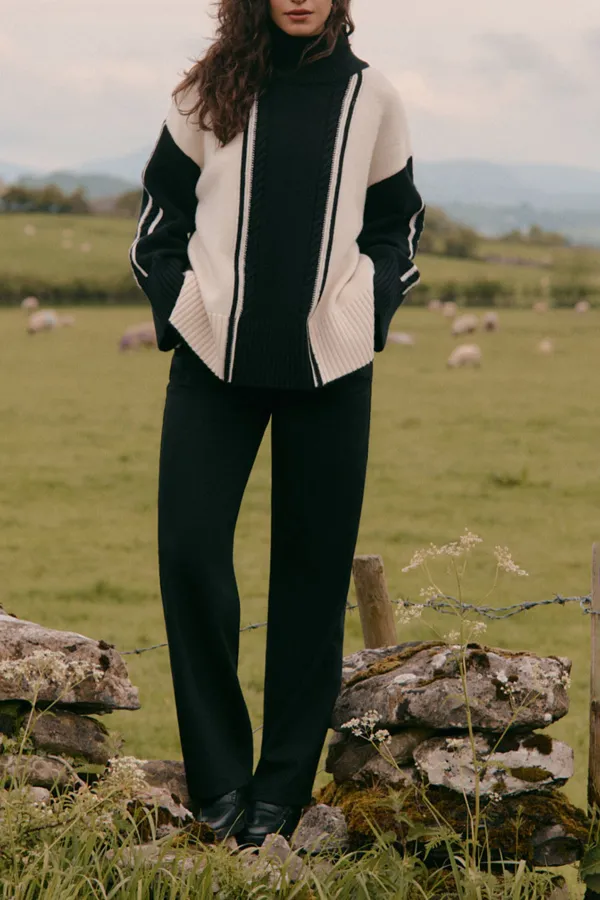 Color Blocked Striped Knit Sweater