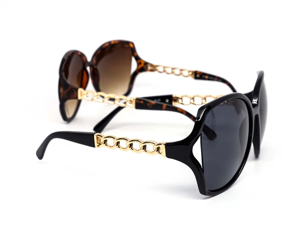 12-Pack Oversized Round Gradient Chain Detail Sunglasses