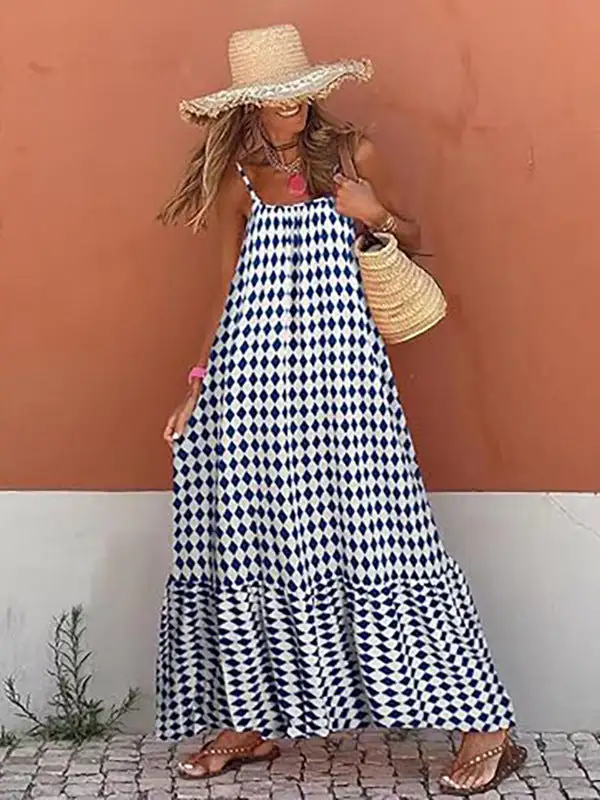 Abstract Print V Neck Maxi Dress