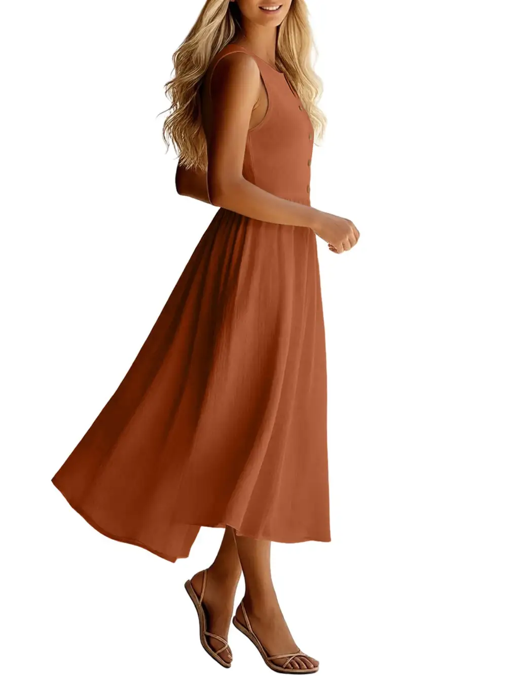 Clean Line Button Front Sleeveless Midi Dress